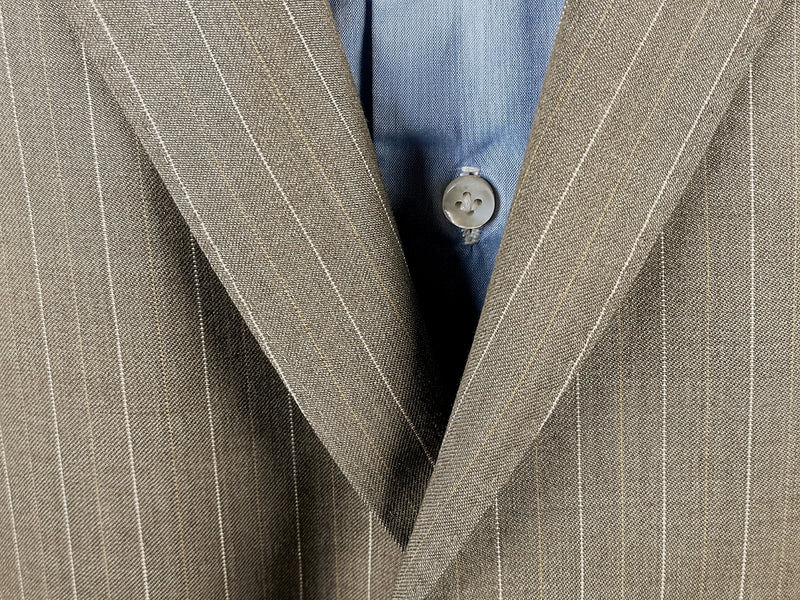 Luigi Bianchi Suit 44R Oatmeal Brown Striped 2-button Wool VBC