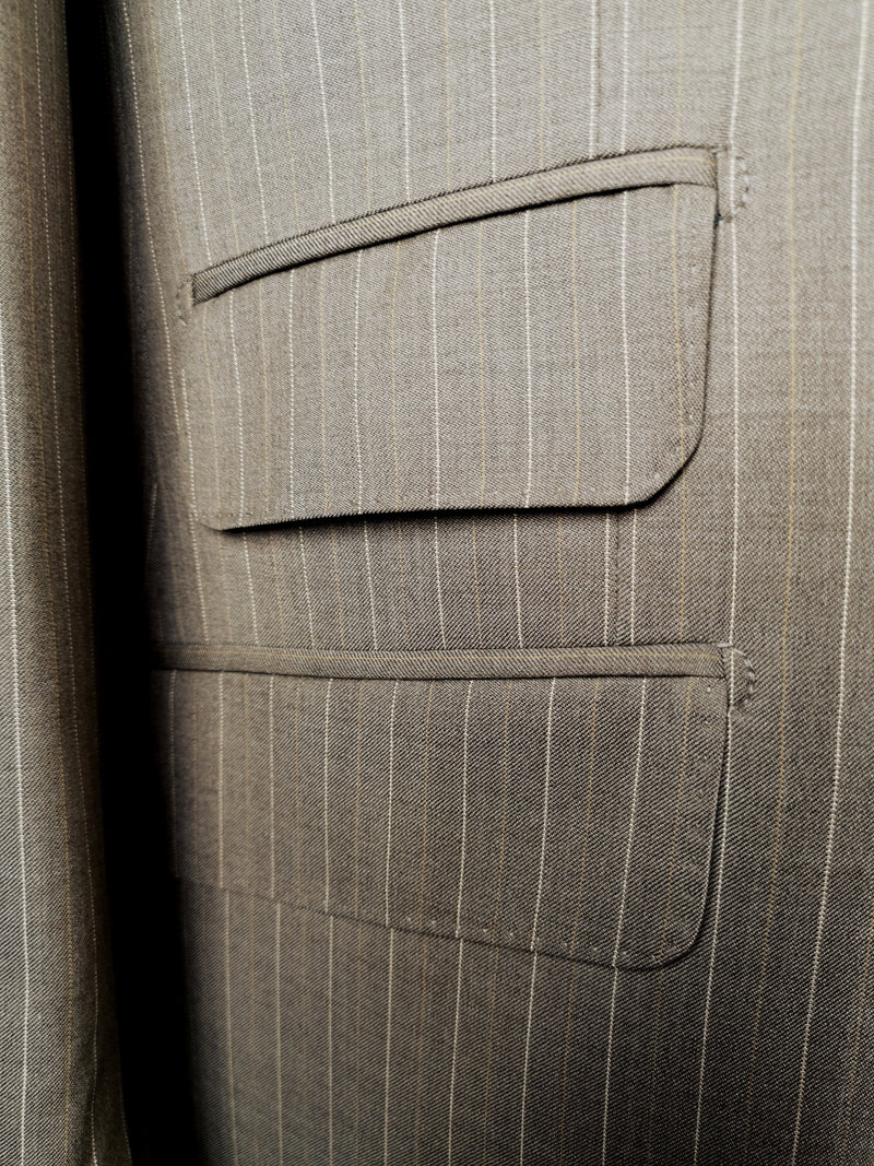 Luigi Bianchi Suit 44R Oatmeal Brown Striped 2-button Wool VBC