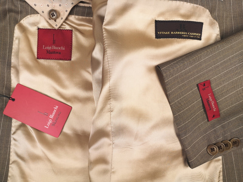 Luigi Bianchi Suit 44R Oatmeal Brown Striped 2-button Wool VBC