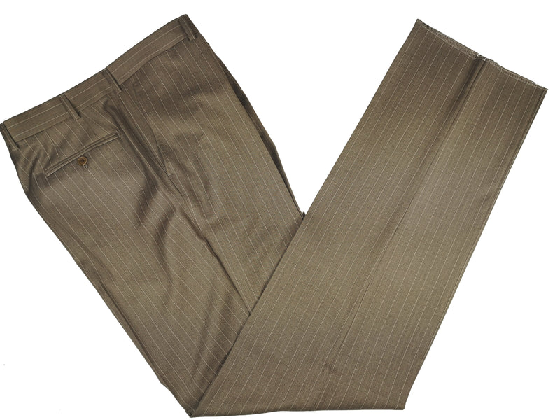 Luigi Bianchi Suit 44R Oatmeal Brown Striped 2-button Wool VBC