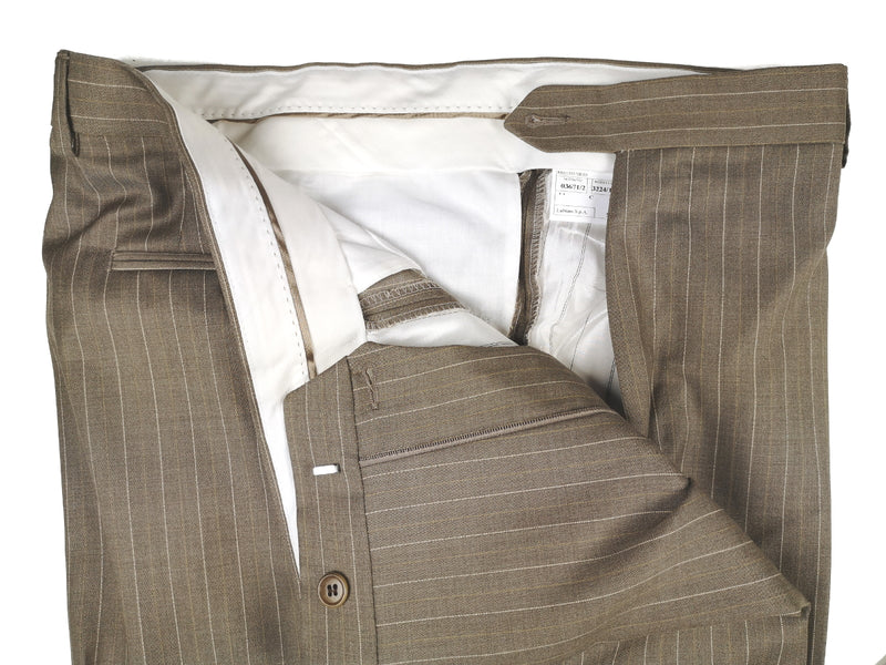 Luigi Bianchi Suit 44R Oatmeal Brown Striped 2-button Wool VBC