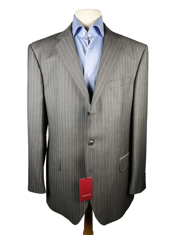 Luigi Bianchi Suit 44R Mid Grey Peach Striped 3-button Wool/Mohair