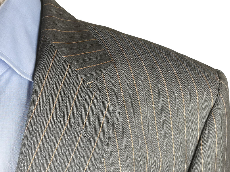 Luigi Bianchi Suit 44R Mid Grey Peach Striped 3-button Wool/Mohair