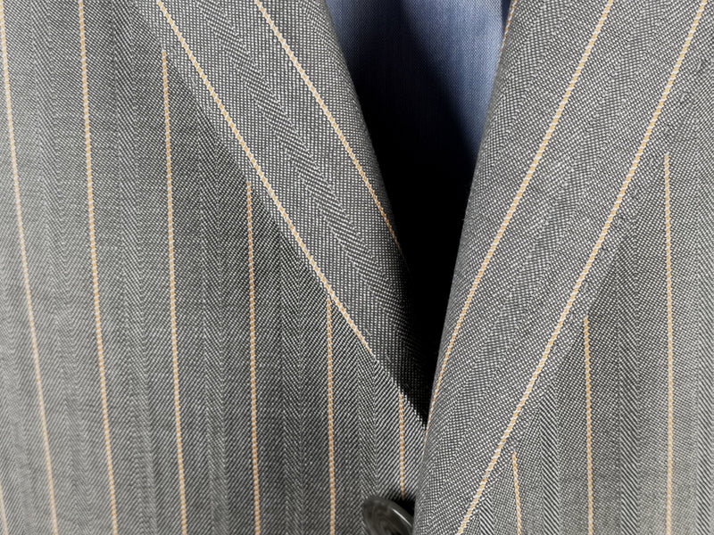 Luigi Bianchi Suit 44R Mid Grey Peach Striped 3-button Wool/Mohair