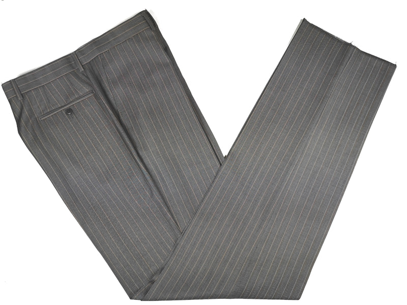 Luigi Bianchi Suit 44R Mid Grey Peach Striped 3-button Wool/Mohair
