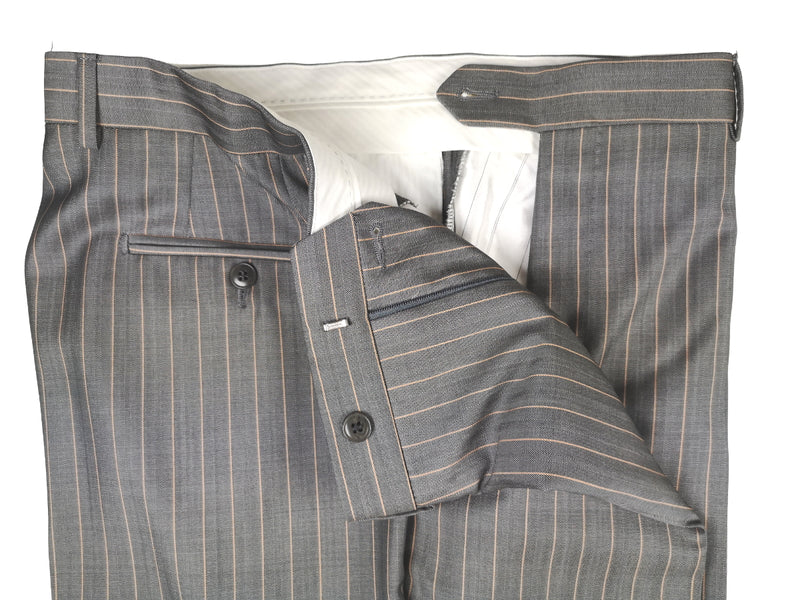 Luigi Bianchi Suit 44R Mid Grey Peach Striped 3-button Wool/Mohair