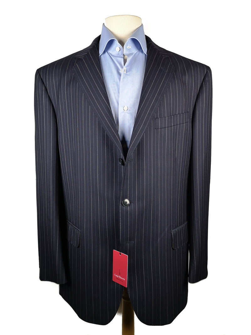 Luigi Bianchi Suit 44R Navy White/Blue Striped 3-button Wool