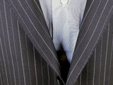 Luigi Bianchi Suit 44R Navy White/Blue Striped 3-button Wool