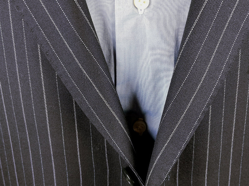 Luigi Bianchi Suit 44R Navy White/Blue Striped 3-button Wool