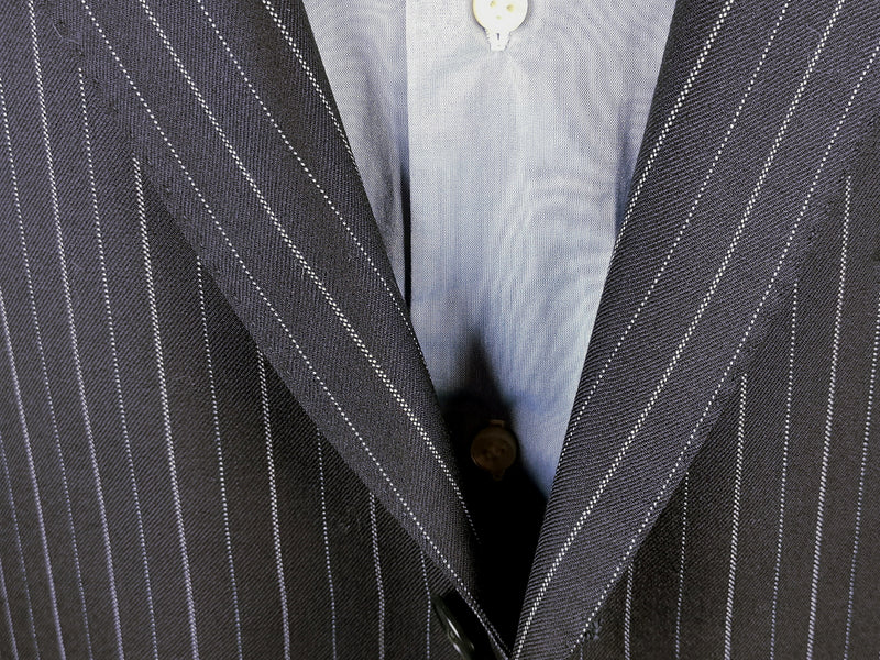 Luigi Bianchi Suit 44R Navy White/Blue Striped 3-button Wool