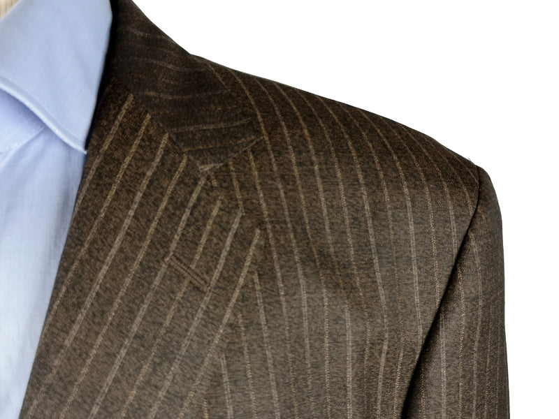 Luigi Bianchi Suit 44R Brown Melange Striped 3-button Wool