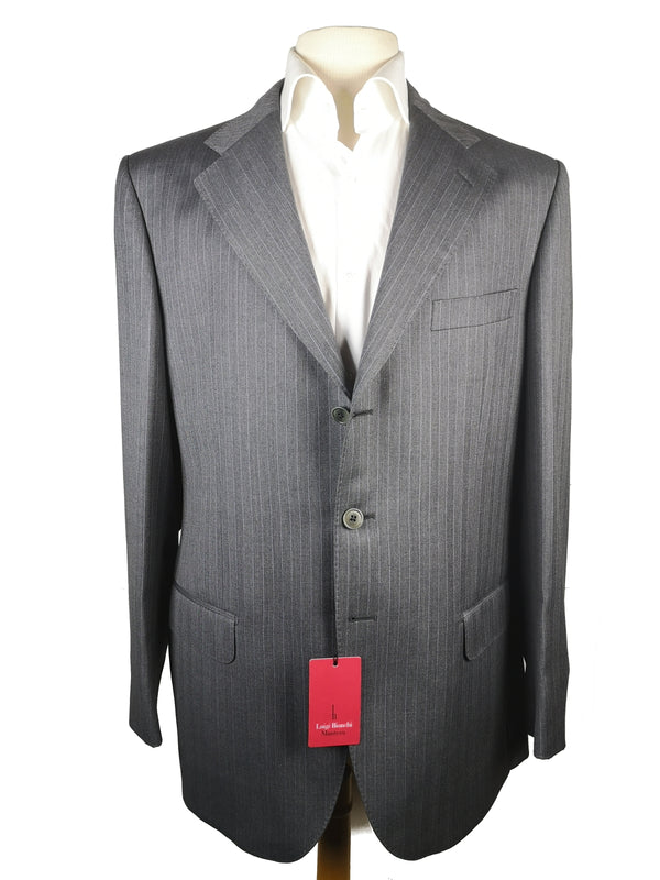 Luigi Bianchi Suit 43/44R Mid Grey Striped 3-Button Wool Delfino