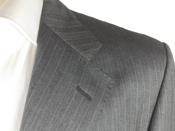 Luigi Bianchi Suit 43/44R Mid Grey Striped 3-Button Wool Delfino