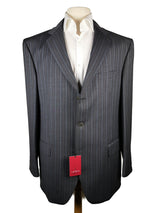 Luigi Bianchi Suit 44R Mid Grey Blue Striped 3-button 120's Wool