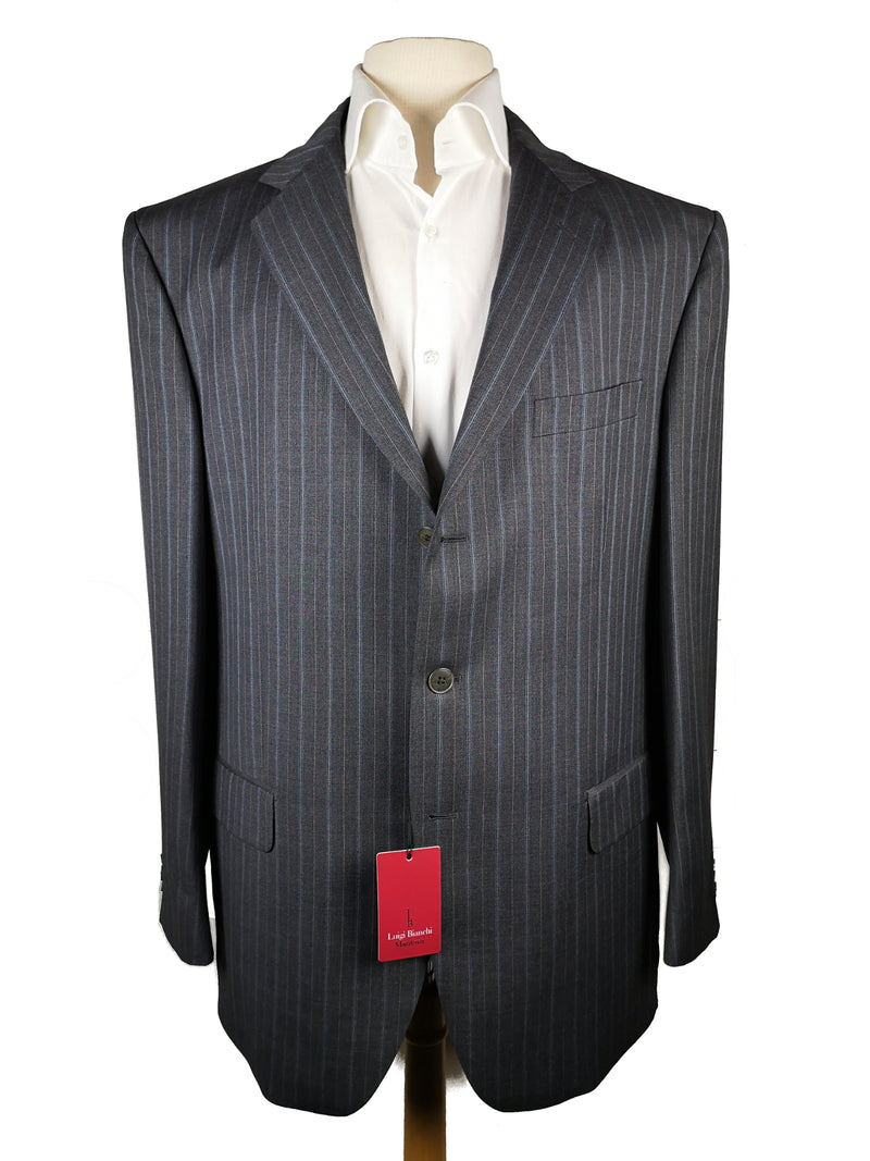 Luigi Bianchi Suit 44R Mid Grey Blue Striped 3-button 120's Wool