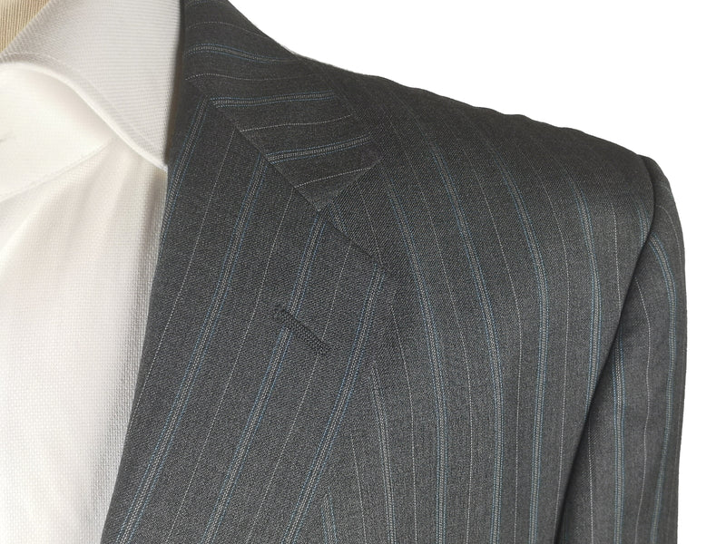 Luigi Bianchi Suit 44R Mid Grey Blue Striped 3-button 120's Wool