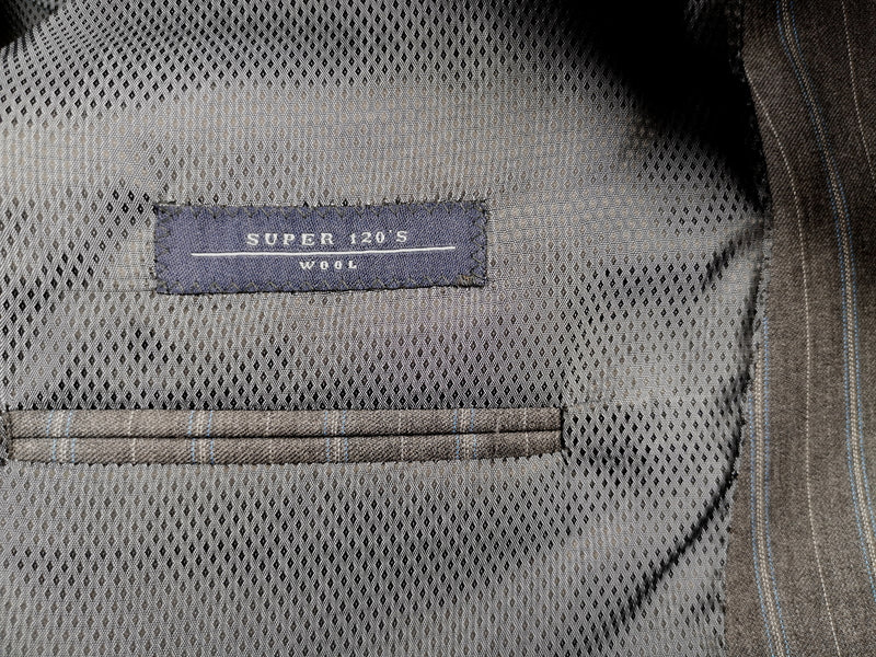 Luigi Bianchi Suit 44R Mid Grey Blue Striped 3-button 120's Wool