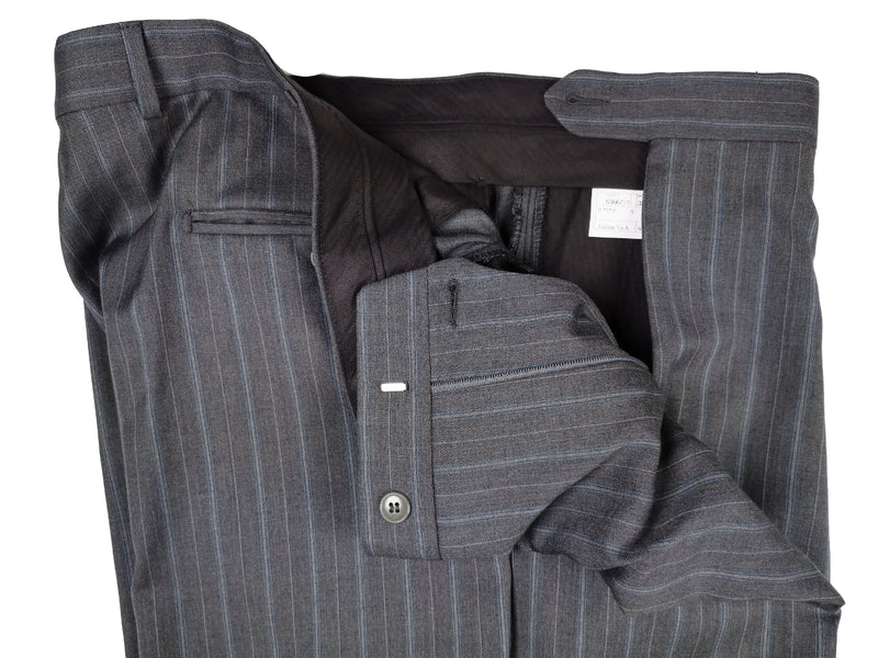 Luigi Bianchi Suit 44R Mid Grey Blue Striped 3-button 120's Wool