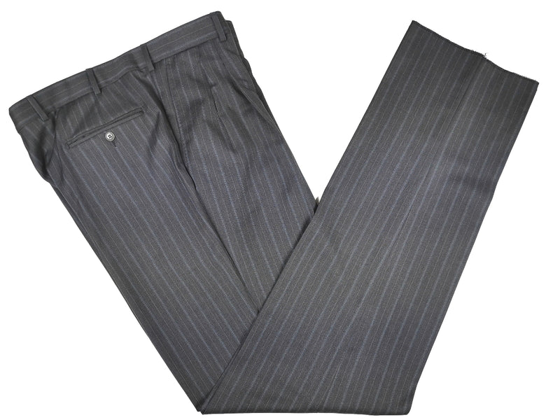 Luigi Bianchi Suit 44R Mid Grey Blue Striped 3-button 120's Wool