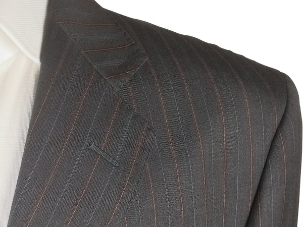 Luigi Bianchi Lubiam Suit 44R Charcoal Variable Brown Striped 3-button Wool Guabello