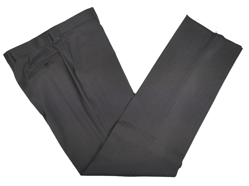Luigi Bianchi Lubiam Suit 44R Charcoal Variable Brown Striped 3-button Wool Guabello