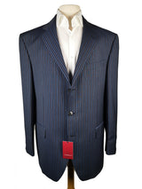 Luigi Bianchi Suit 44R Navy Bold Variable Striped 3-button 120's Wool
