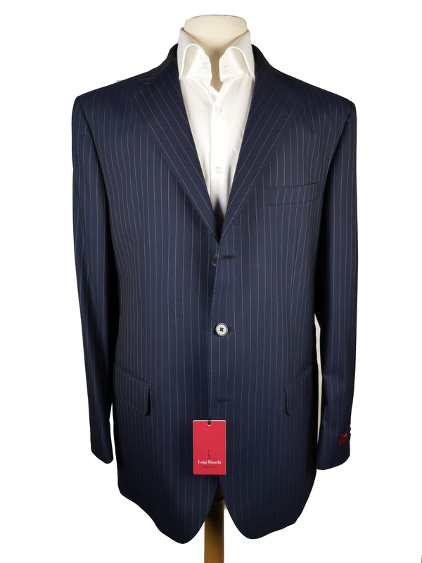 Luigi Bianchi Suit 44R Navy White Beaded Stripes 3-button Wool