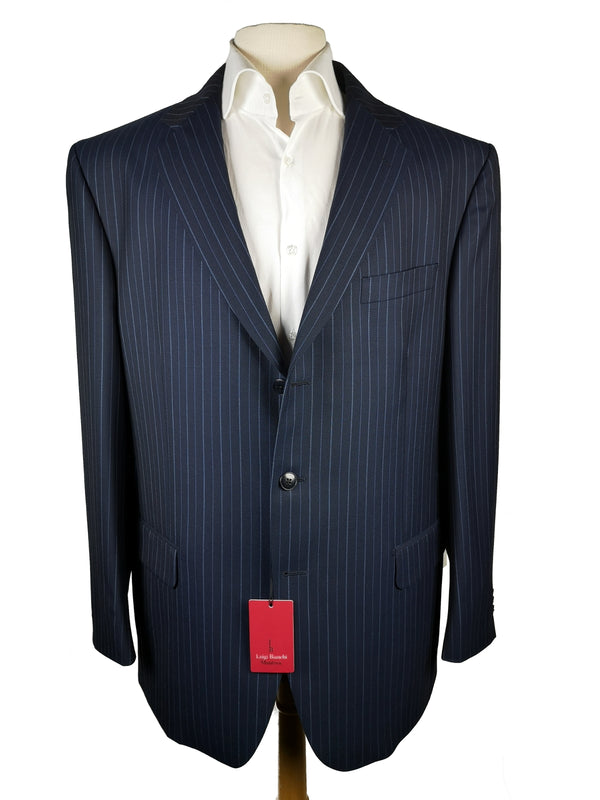 Luigi Bianchi Suit 44R Navy Royal Blue Stripes 3-button 140's Wool