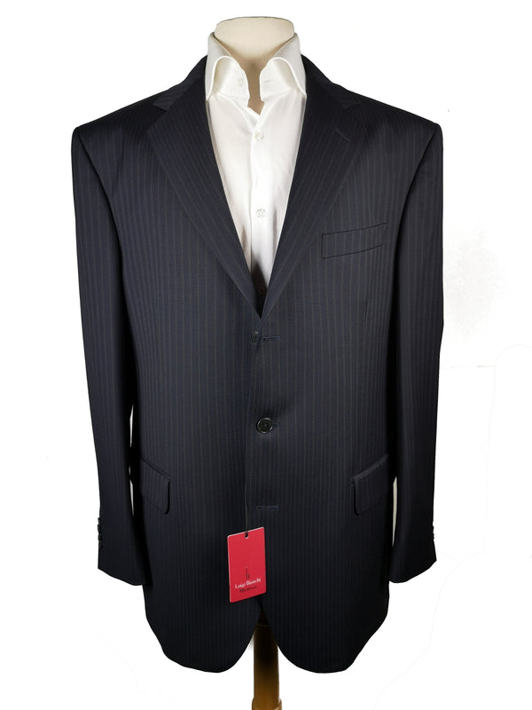 Luigi Bianchi Suit 44R Black Soft Taupe Stripes 3-button Wool