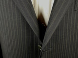 Luigi Bianchi Suit 44R Black Soft Taupe Stripes 3-button Wool
