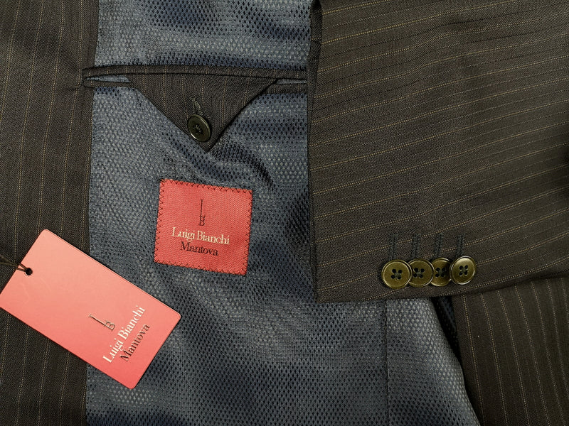 Luigi Bianchi Suit 44R Black Soft Taupe Stripes 3-button Wool