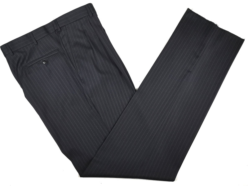 Luigi Bianchi Suit 44R Black Soft Taupe Stripes 3-button Wool
