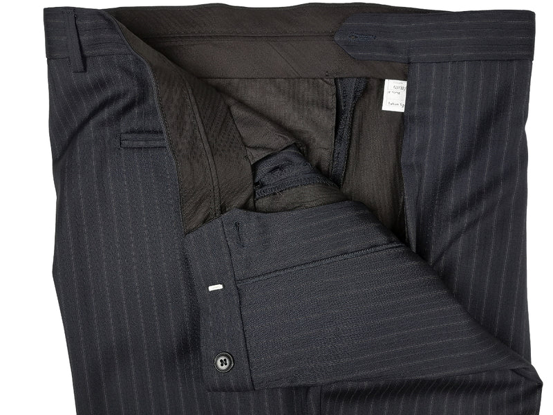 Luigi Bianchi Suit 44R Black Soft Taupe Stripes 3-button Wool