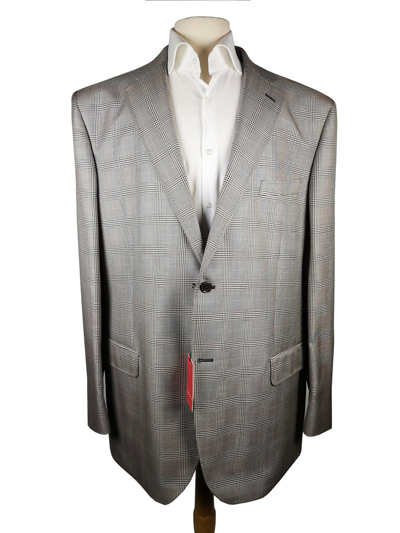 Luigi Bianchi Suit 47/48L Black/White Glen Plaid 2-button Wool/SIlk