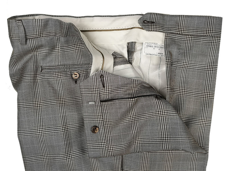 Luigi Bianchi Suit 47/48L Black/White Glen Plaid 2-button Wool/SIlk
