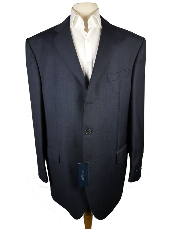 Luigi Bianchi Lubiam Suit 48L Navy blue Glen Plaid 3-button Wool/Cashmere