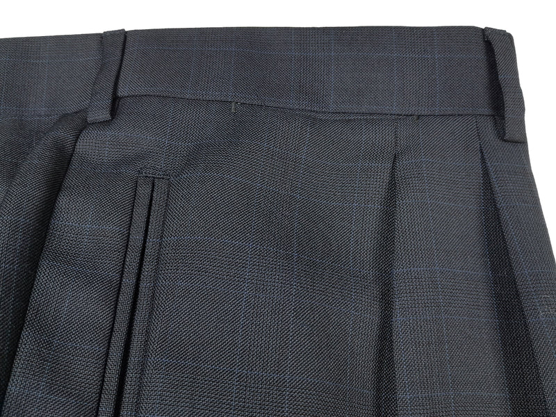 Luigi Bianchi Lubiam Suit 48L Navy blue Glen Plaid 3-button Wool/Cashmere