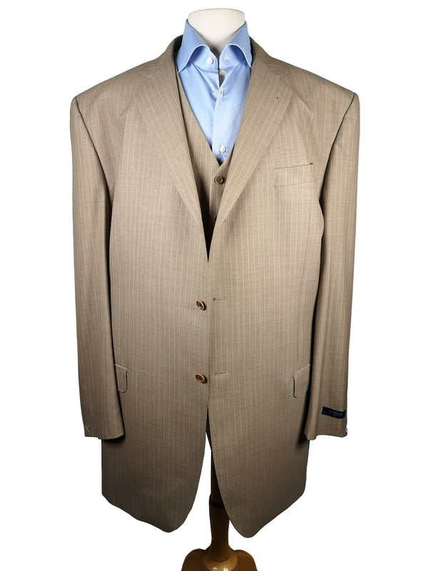 Luigi Bianchi Lubiam 3 Piece Suit 50L Tan Striped 3-button Wool VBC