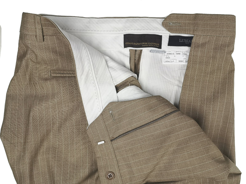 Luigi Bianchi Lubiam 3 Piece Suit 50L Tan Striped 3-button Wool VBC
