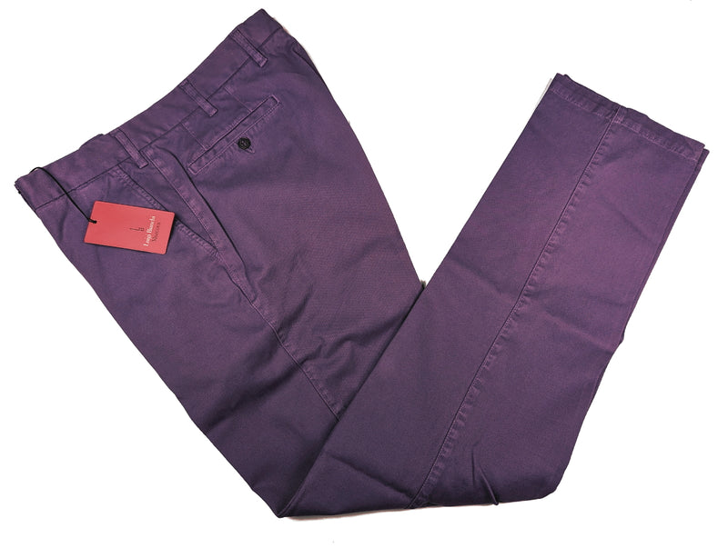 Luigi Bianchi  Trousers 34, Purple twill Flat front Tailored fit Cotton