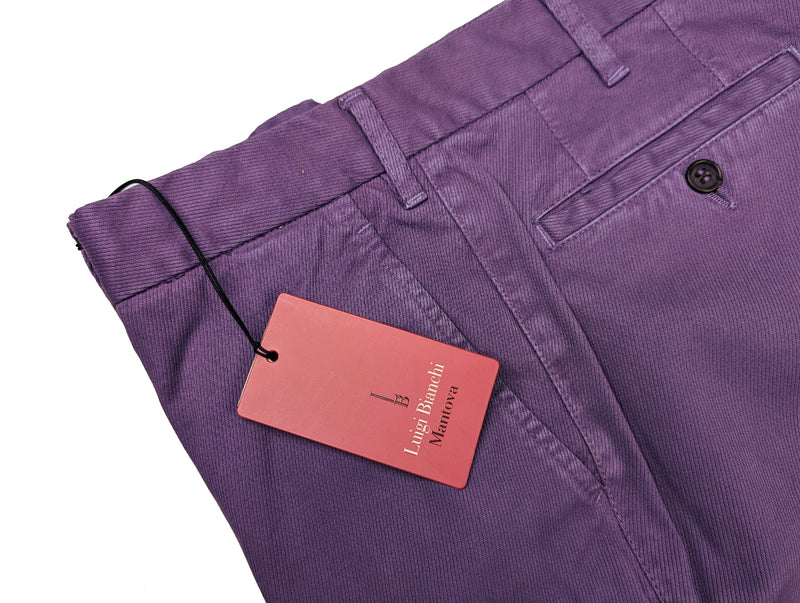 Luigi Bianchi  Trousers 34, Purple twill Flat front Tailored fit Cotton