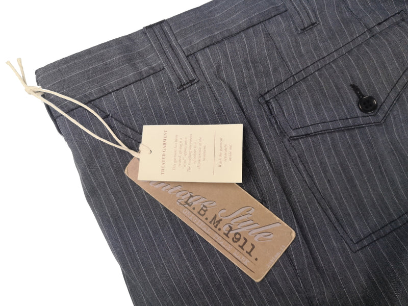 LBM 1911 Trousers 36, Blue-Grey Pinstripes Flat front Full Leg Cotton blend