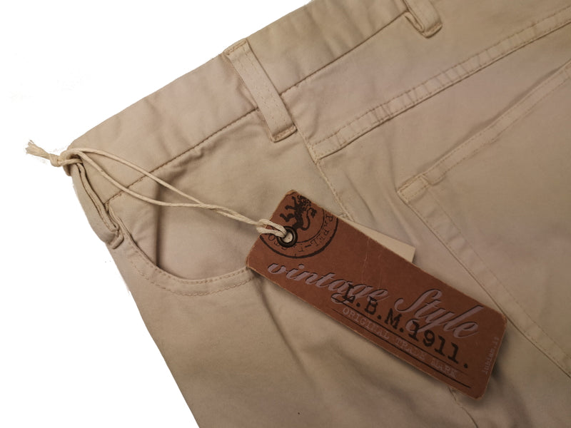 LBM 1911 Trousers 34 Beige Flat front Straight Leg Cotton