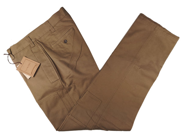 ???LBM 1911 Trousers 32 Tan Flat front Straight Leg Brushed Cotton