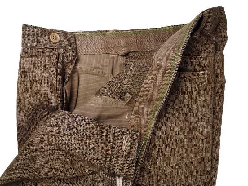 LBM 1911 Jeans 34 Light Brown Herringbone Flat front Straight fit Cotton blend