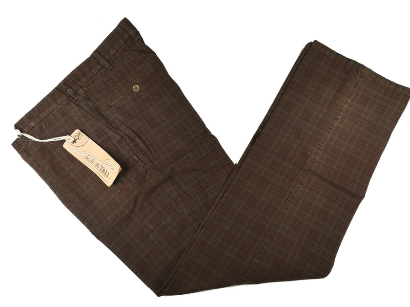 LBM 1911 Trousers 35/36 Brown Plaid Flat front Full Leg Brushed Cotton
