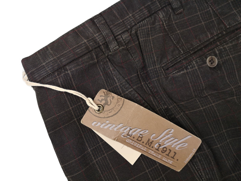 LBM 1911 Trousers 35/36 Dark Brown Plaid Flat front Full Leg Cotton blend