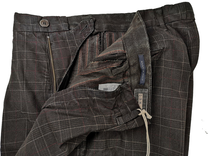 LBM 1911 Trousers 35/36 Dark Brown Plaid Flat front Full Leg Cotton blend
