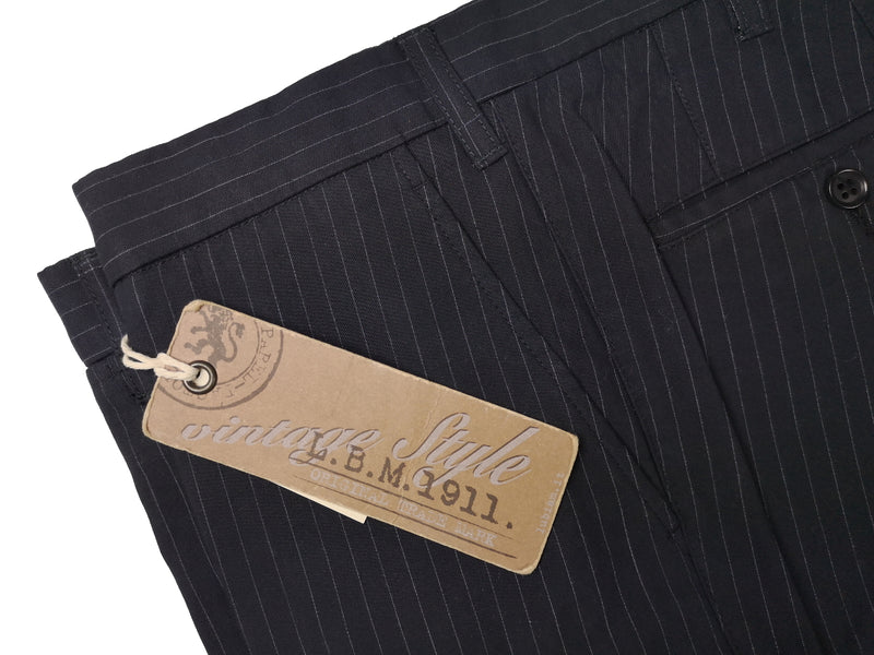 LBM 1911 Trousers 36/37 Dark Navy Blue Pinstripes Flat front Full Leg Cotton blend