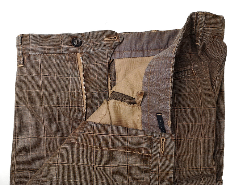 LBM 1911 Trousers 36/37 Golden Brown Plaid Flat front Full Leg Cotton Blend
